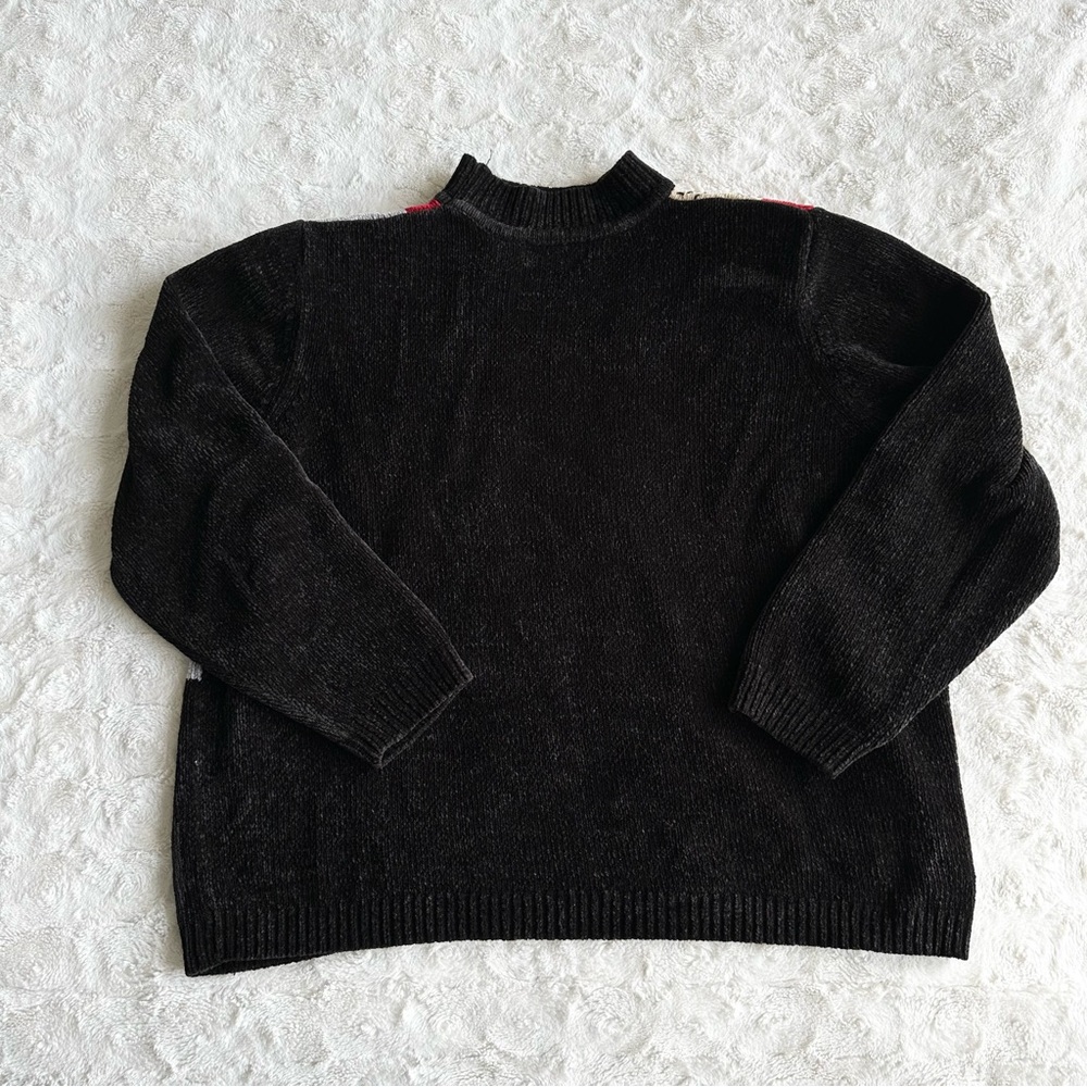 Vintage Alfred Dunner Sweater Womens 2X Red Black Colorblock Floral Retro READ - Picture 2 of 11